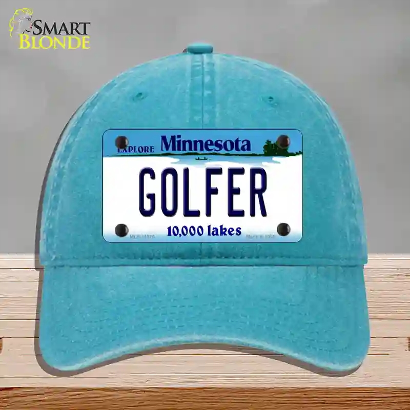 HAT10-MLP-11075 Golfer Minnesota State Novelty License Plate Hat, Unconstructed Cotton - Lake Blue