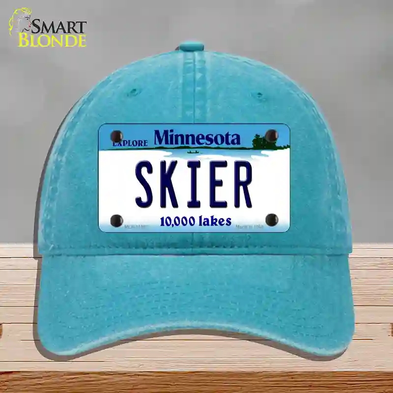 HAT10-MLP-11082 Skier Minnesota State Novelty License Plate Hat, Unconstructed Cotton - Lake Blue