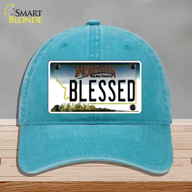 HAT10-MLP-11120 Blessed Montana State Novelty License Plate Hat, Unconstructed Cotton - Lake Blue