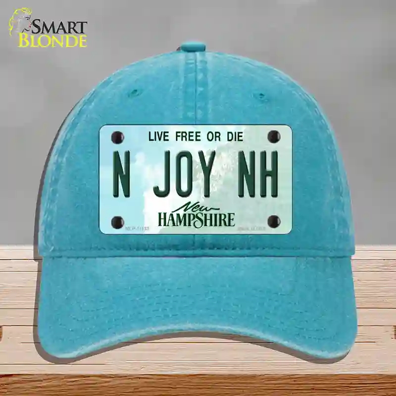 HAT10-MLP-11133 N Joy NH   Hampshire State Novelty License Plate Hat, Unconstructed Cotton - Lake Blue