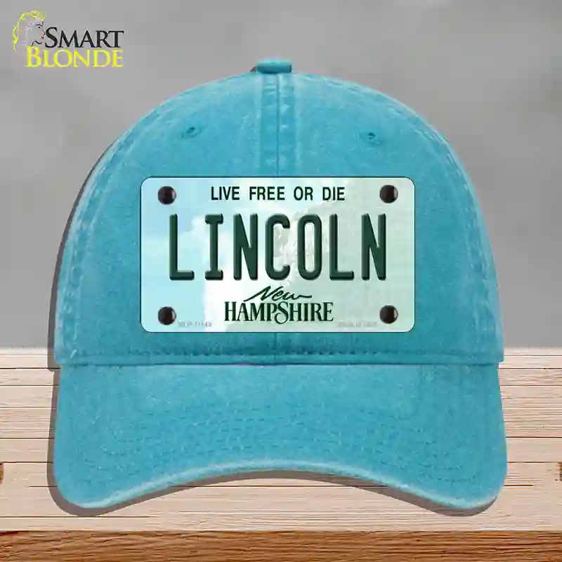 HAT10-MLP-11149 Lincoln   Hampshire State Novelty License Plate Hat, Unconstructed Cotton - Lake Blue