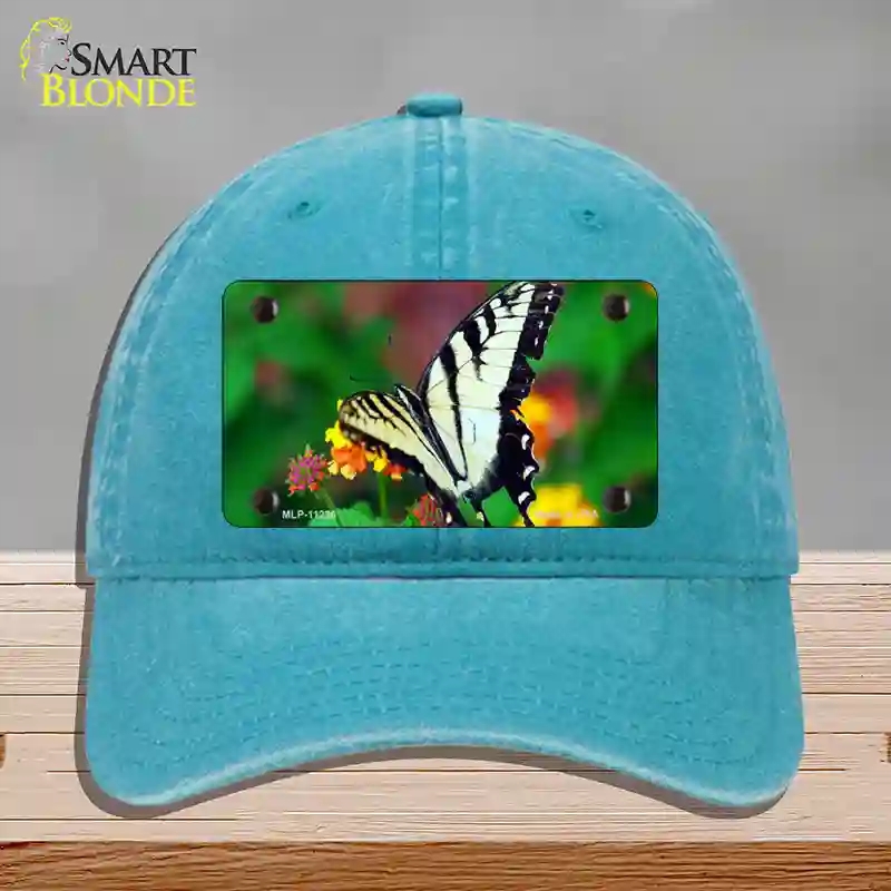 HAT10-MLP-11236 Butterfly Black & White Novelty License Plate Hat, Unconstructed Cotton - Lake Blue
