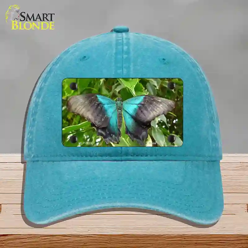 HAT10-MLP-11237 Butterfly Blue & Black Novelty License Plate Hat, Unconstructed Cotton - Lake Blue