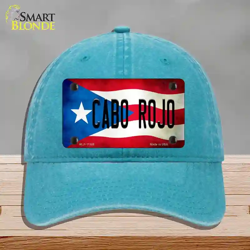 HAT10-MLP-11326 Cabo Rojo Puerto Rico Flag Novelty License Plate Hat, Unconstructed Cotton - Lake Blue