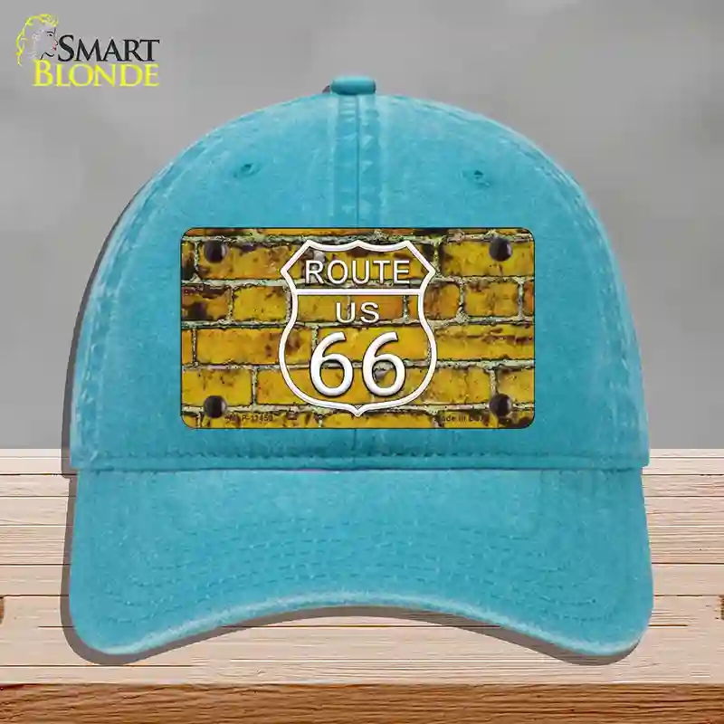 HAT10-MLP-11459 Route 66 Yellow Brick Wall Novelty License Plate Hat, Unconstructed Cotton - Lake Blue