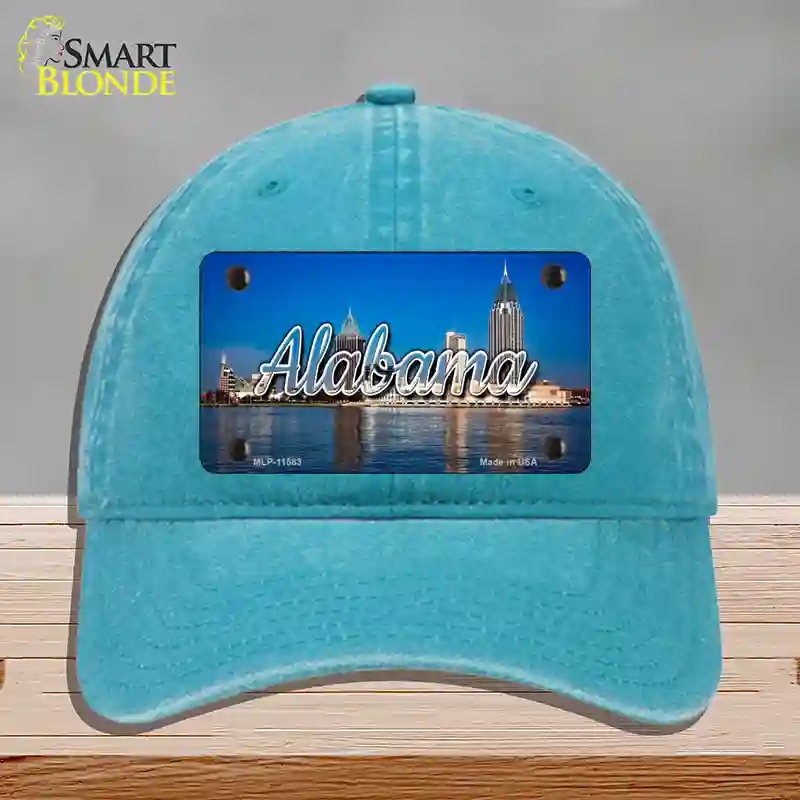 HAT10-MLP-11583 Alabama City Skyline State Novelty License Plate Hat, Unconstructed Cotton - Lake Blue