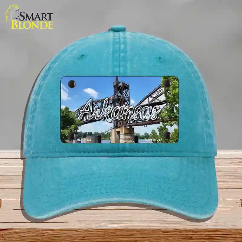 HAT10-MLP-11586 Arkansas Rusty Bridge State Novelty License Plate Hat, Unconstructed Cotton - Lake Blue
