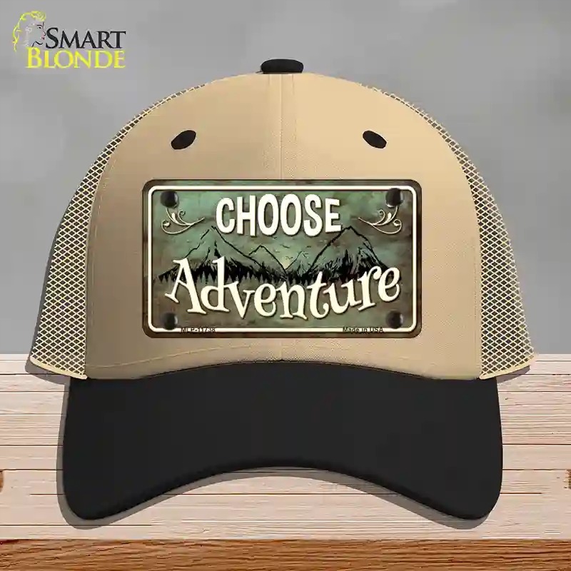 HAT02-MLP-11738 Choose Adventure Novelty License Plate Hat, Mesh - Khaki & Black