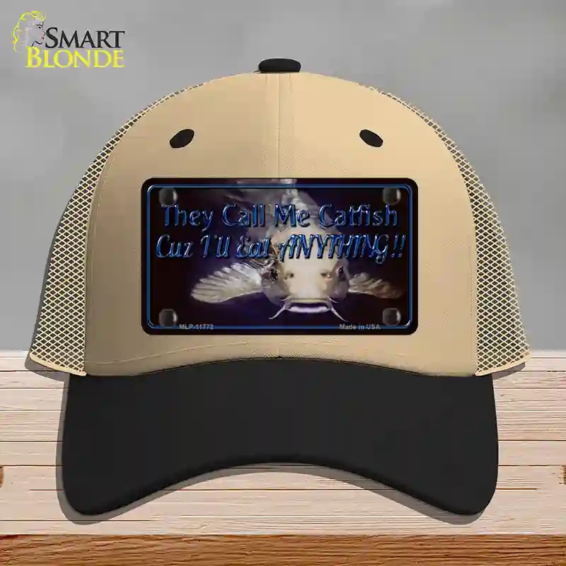 HAT02-MLP-11772 They Call Me Catfish Novelty License Plate Hat, Mesh - Khaki & Black