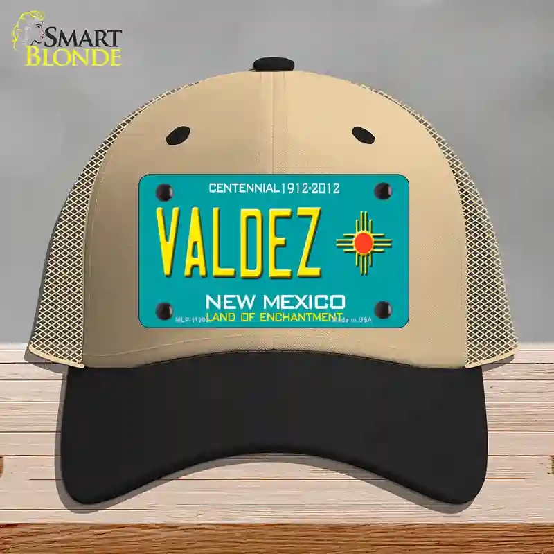 HAT02-MLP-11803 Valdez   Mexico Novelty License Plate Hat, Mesh - Khaki & Black