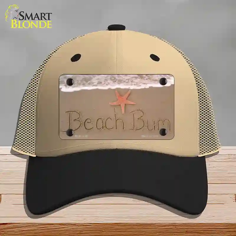 HAT02-MLP-1185 Beach Bum Novelty License Plate Hat, Mesh - Khaki & Black