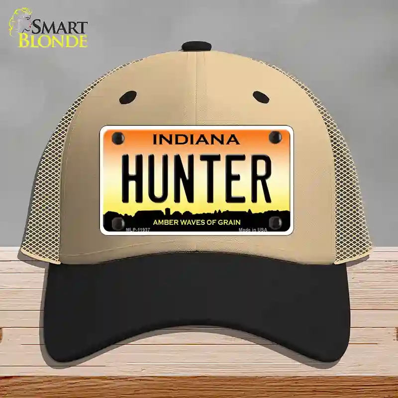 HAT02-MLP-11937 Hunter Indiana Novelty License Plate Hat, Mesh - Khaki & Black