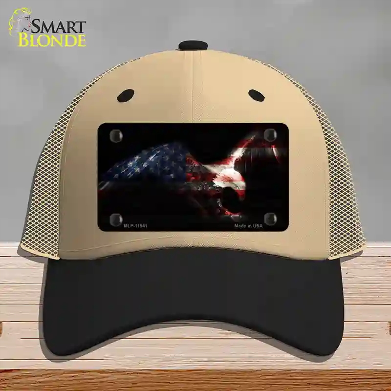 HAT02-MLP-11941 Eagle American Flag Novelty License Plate Hat, Mesh - Khaki & Black