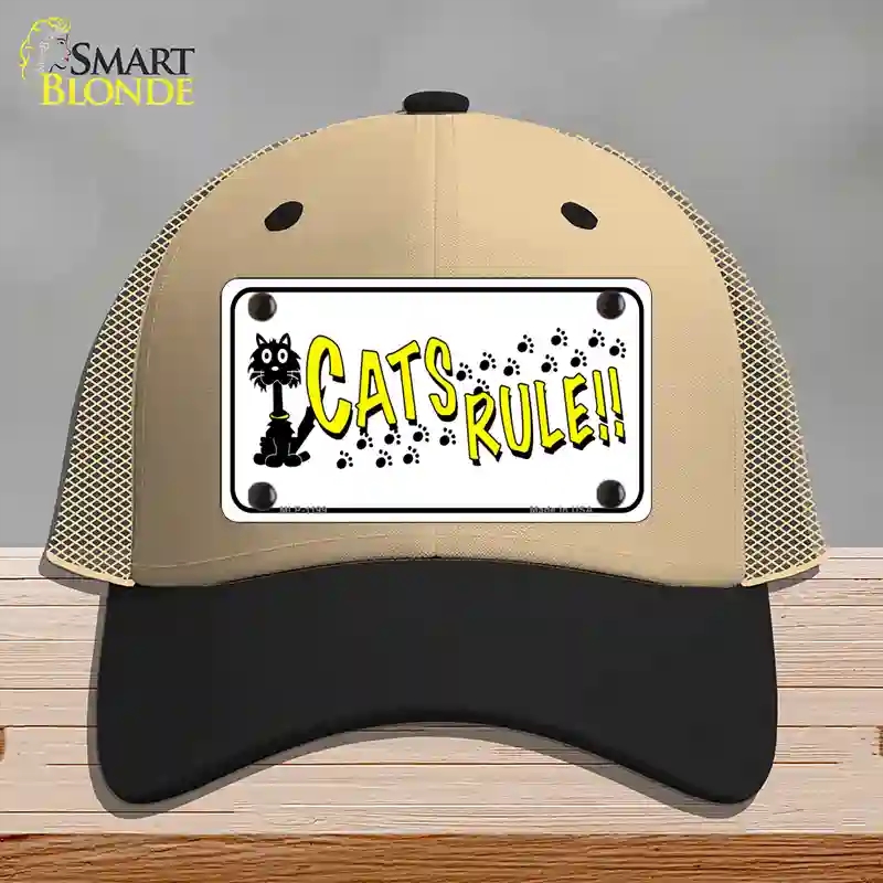 HAT02-MLP-1199 Cats Rule Novelty License Plate Hat, Mesh - Khaki & Black