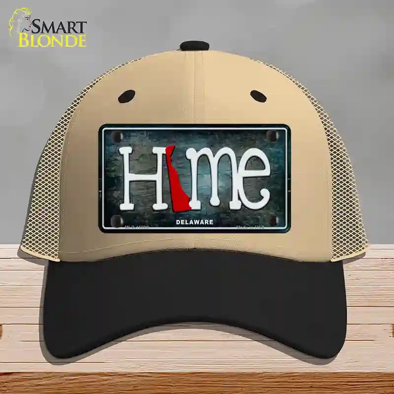HAT02-MLP-11999 Delaware Home State Outline Novelty License Plate Hat, Mesh - Khaki & Black