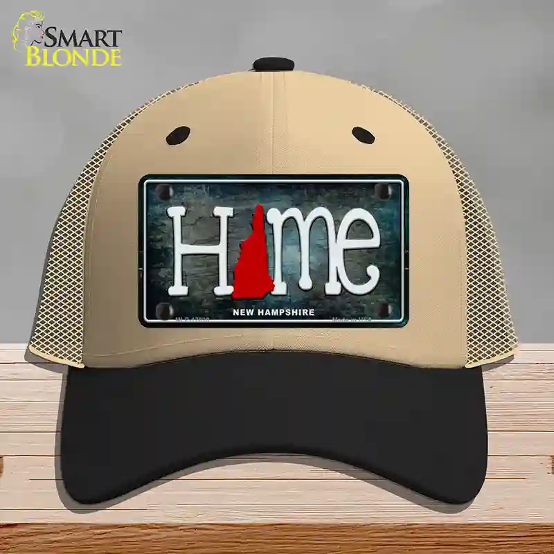 HAT02-MLP-12020   Hampshire Home State Outline Novelty License Plate Hat, Mesh - Khaki & Black