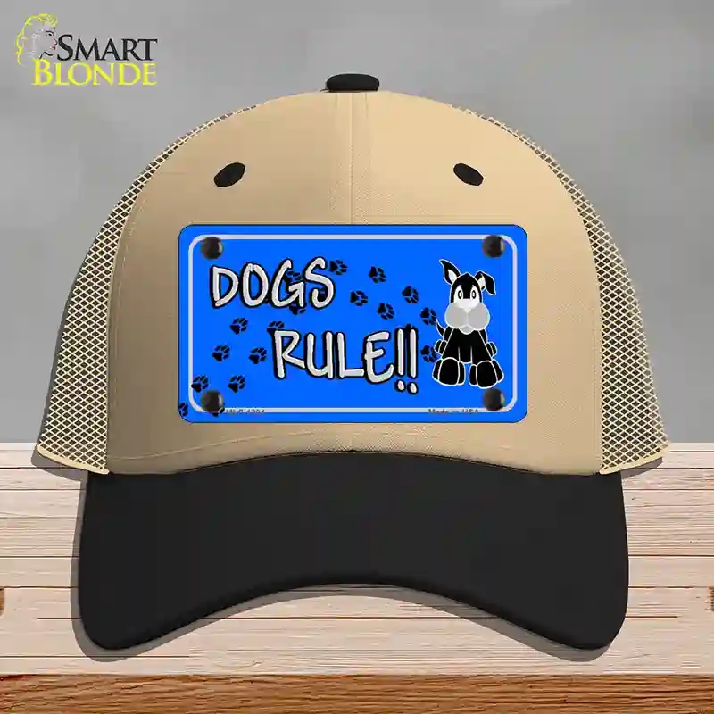 HAT02-MLP-1204 Dogs Rule Novelty License Plate Hat Tag, Mesh - Khaki & Black