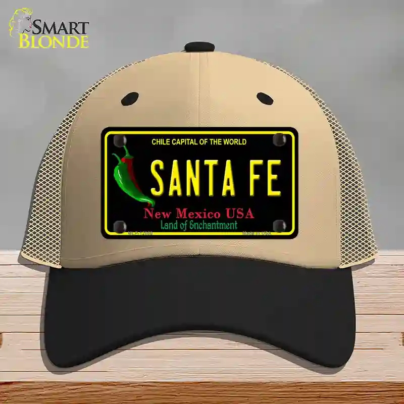 HAT02-MLP-12050 Santa Fe   Mexico Novelty License Plate Hat, Mesh - Khaki & Black