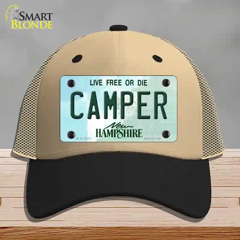 HAT02-MLP-12073 Camper   Hampshire State Novelty License Plate Hat, Mesh - Khaki & Black