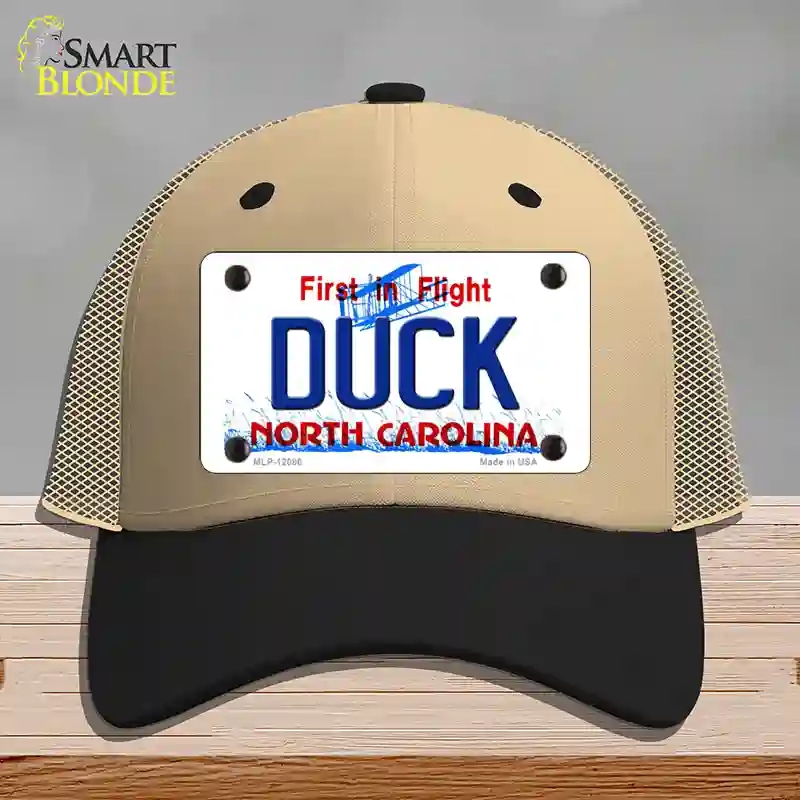 HAT02-MLP-12086 Duck North Carolina State Novelty License Plate Hat, Mesh - Khaki & Black