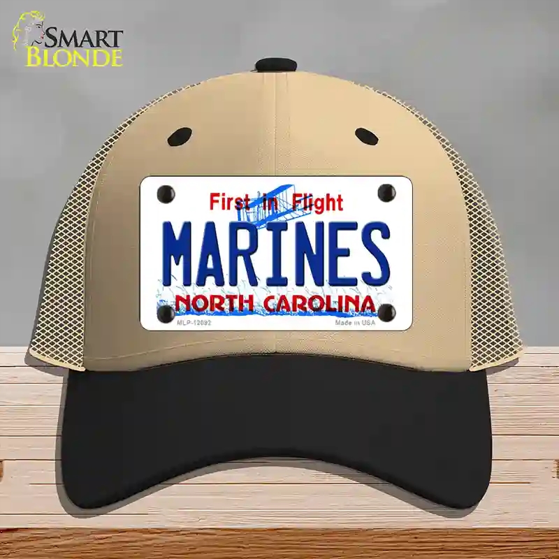 HAT02-MLP-12092 Marines North Carolina State Novelty License Plate Hat, Mesh - Khaki & Black