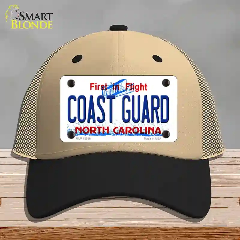 HAT02-MLP-12095 Coast Guard North Carolina State Novelty License Plate Hat, Mesh - Khaki & Black