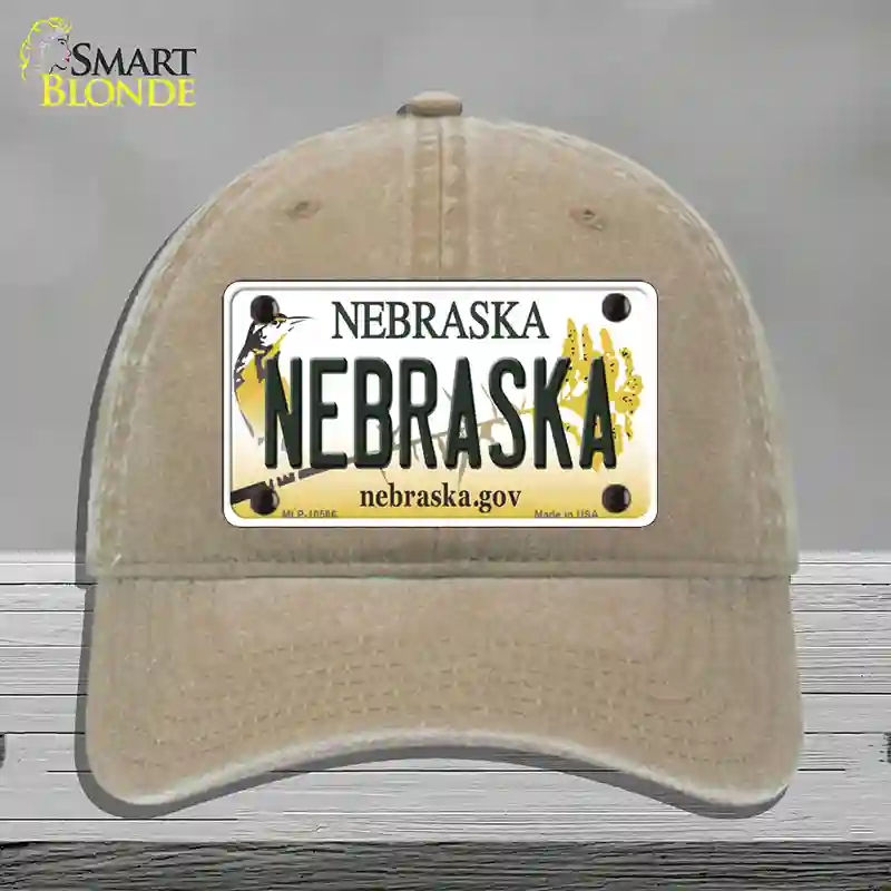 HAT09-MLP-10566 Nebraska Gov Novelty License Plate Hat, Unconstructed Cotton - Khaki