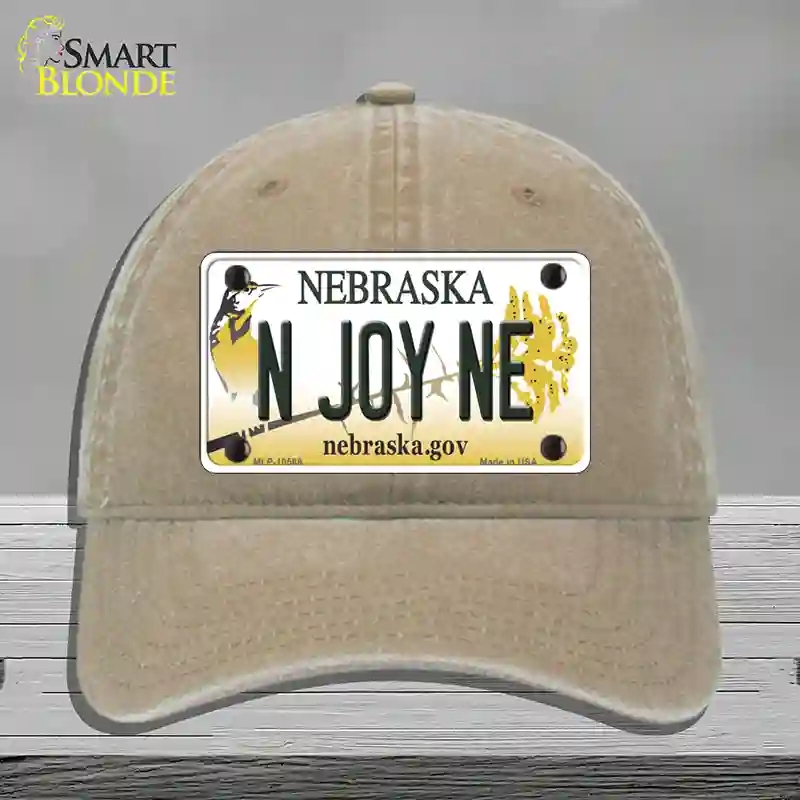 HAT09-MLP-10568 N Joy NE Nebraska Novelty License Plate Hat, Unconstructed Cotton - Khaki