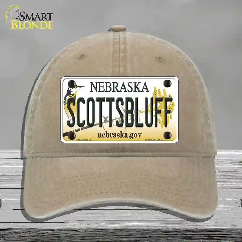 HAT09-MLP-10576 Scottsbluff Nebraska Novelty License Plate Hat, Unconstructed Cotton - Khaki