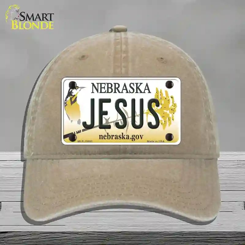 HAT09-MLP-10591 Jesus Nebraska Novelty License Plate Hat, Unconstructed Cotton - Khaki