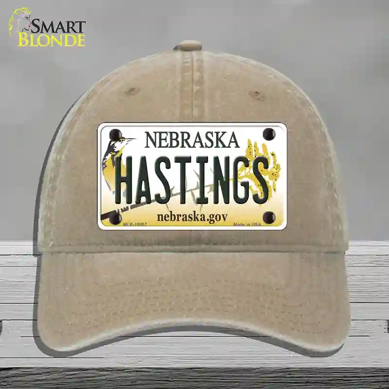 HAT09-MLP-10607 Hastings Nebraska Novelty License Plate Hat, Unconstructed Cotton - Khaki