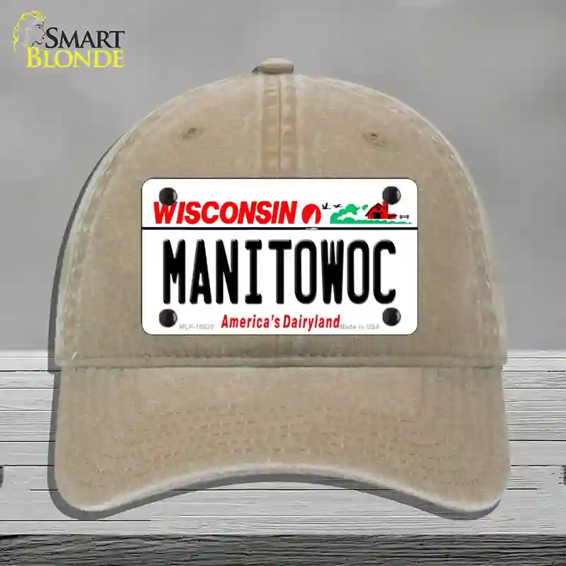 HAT09-MLP-10620 Manitowoc Wisconsin Novelty License Plate Hat, Unconstructed Cotton - Khaki