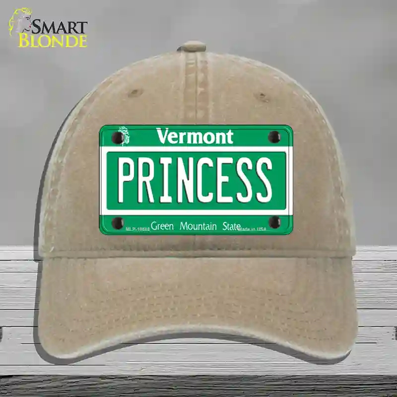HAT09-MLP-10686 Princess Vermont Novelty License Plate Hat, Unconstructed Cotton - Khaki