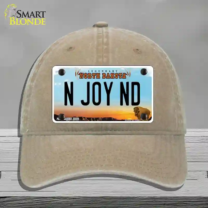 HAT09-MLP-10702 N Joy ND North Dakota Novelty License Plate Hat, Unconstructed Cotton - Khaki