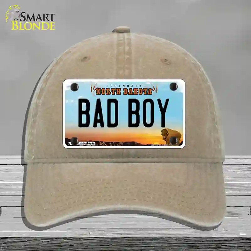 HAT09-MLP-10730 Bad Boy North Dakota Novelty License Plate Hat, Unconstructed Cotton - Khaki