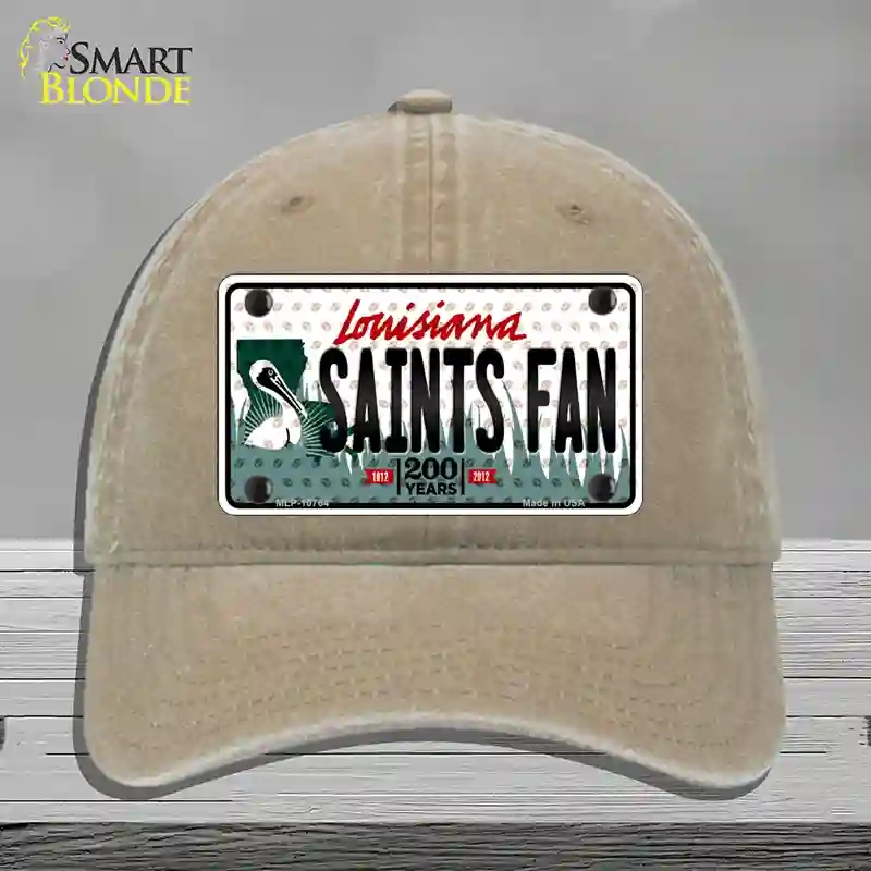 HAT09-MLP-10764 Saints Fan Louisiana Novelty License Plate Hat, Unconstructed Cotton - Khaki