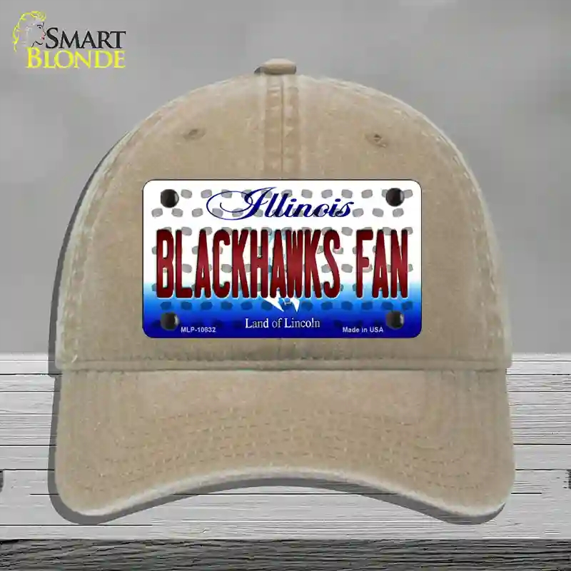 HAT09-MLP-10832 Blackhawks Fan Illinois Novelty License Plate Hat, Unconstructed Cotton - Khaki