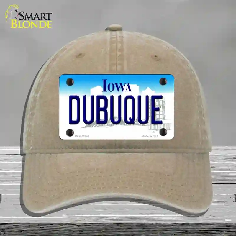HAT09-MLP-10943 Dubuque Iowa Novelty License Plate Hat, Unconstructed Cotton - Khaki