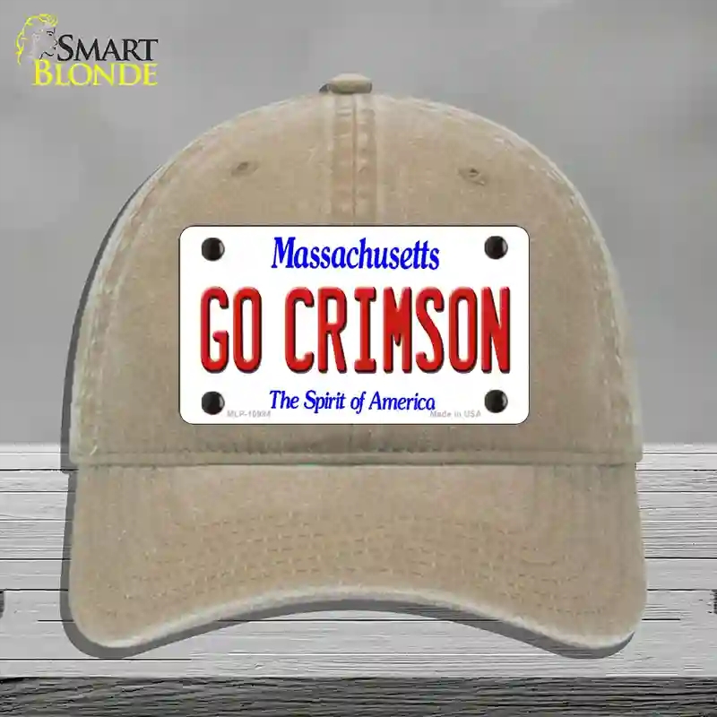 HAT09-MLP-10994 Go Crimson Massachusetts Novelty License Plate Hat, Unconstructed Cotton - Khaki