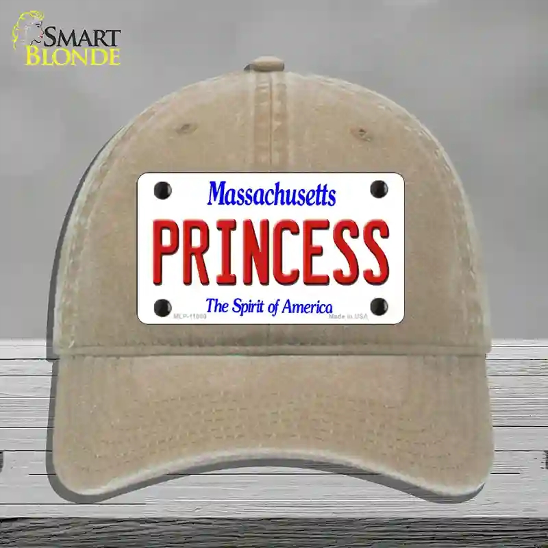 HAT09-MLP-11009 Princess Massachusetts Novelty License Plate Hat, Unconstructed Cotton - Khaki