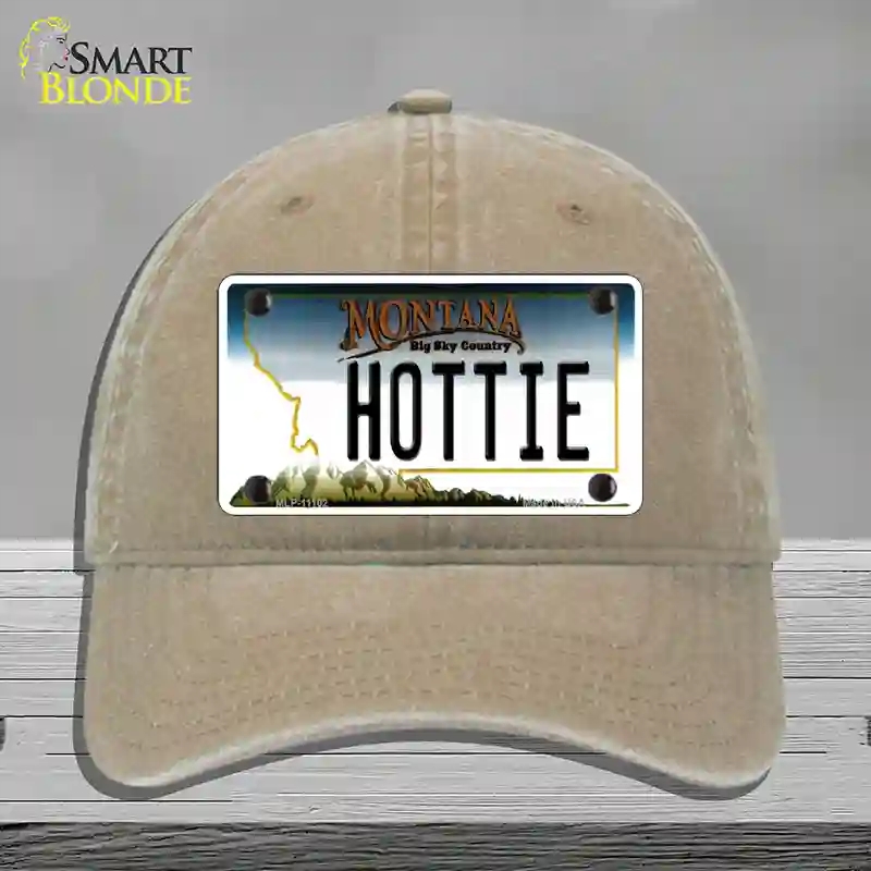 HAT09-MLP-11102 Hottie Montana State Novelty License Plate Hat, Unconstructed Cotton - Khaki