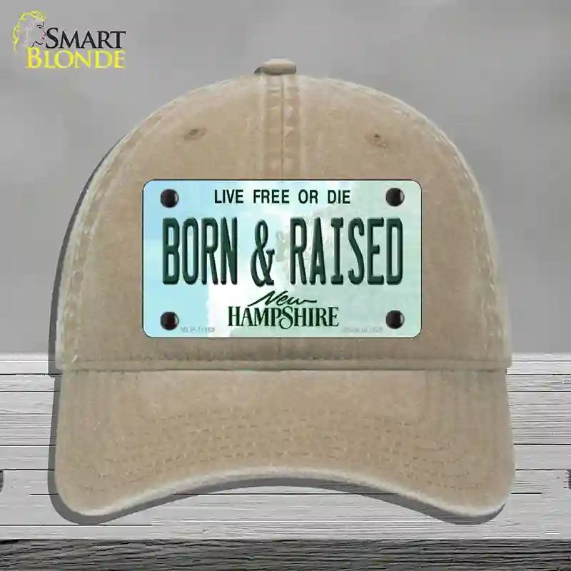 HAT09-MLP-11169 Born & Raised   Hampshire State Novelty License Plate Hat, Unconstructed Cotton - Khaki