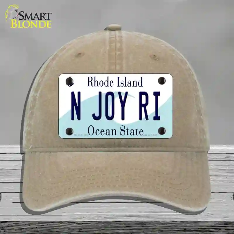 HAT09-MLP-11181 N Joy RI Rhode Island State Novelty License Plate Hat, Unconstructed Cotton - Khaki