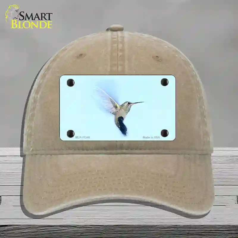 HAT09-MLP-11245 Hummingbird in Flight, Blue Novelty License Plate Hat - Unconstructed Cotton - Khaki