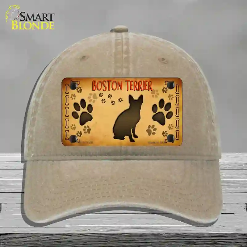 HAT09-MLP-11305 Boston Terrier Novelty License Plate Hat, Unconstructed Cotton - Khaki
