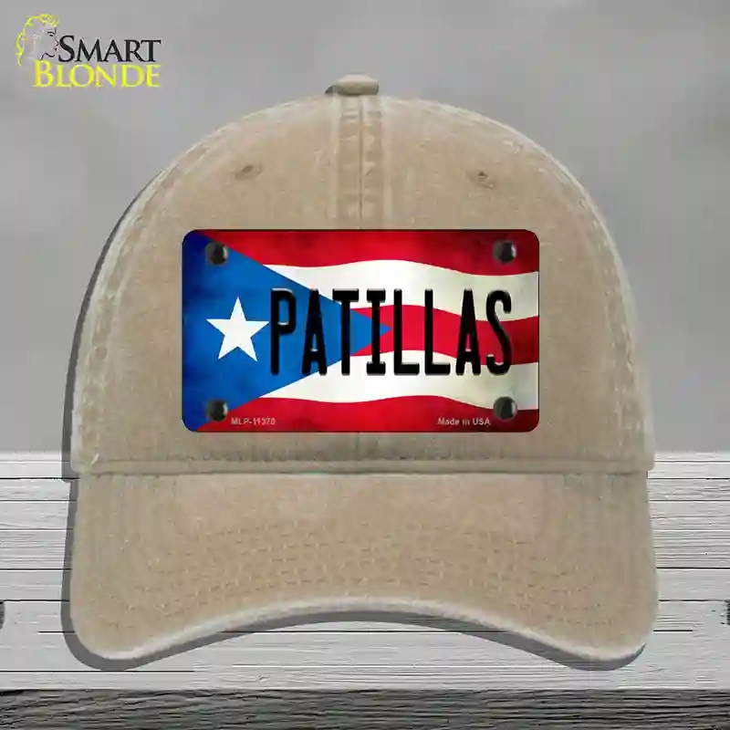 HAT09-MLP-11370 Patillas Puerto Rico Flag Novelty License Plate Hat, Unconstructed Cotton - Khaki