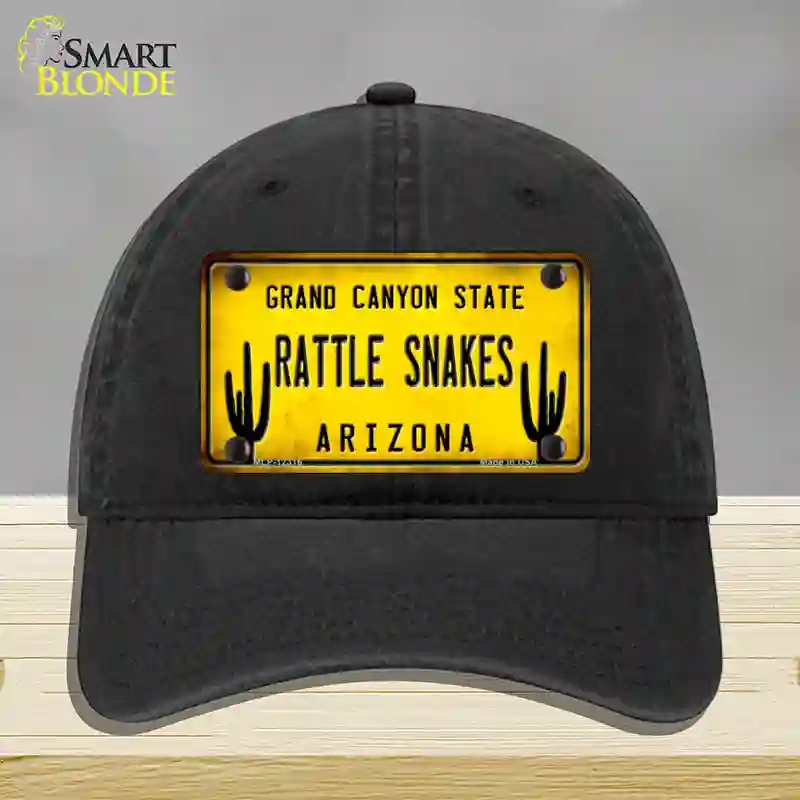 HAT07-MLP-12316 Arizona Rattle Snakes Novelty License Plate Hat, Unconstructed Cotton - Black