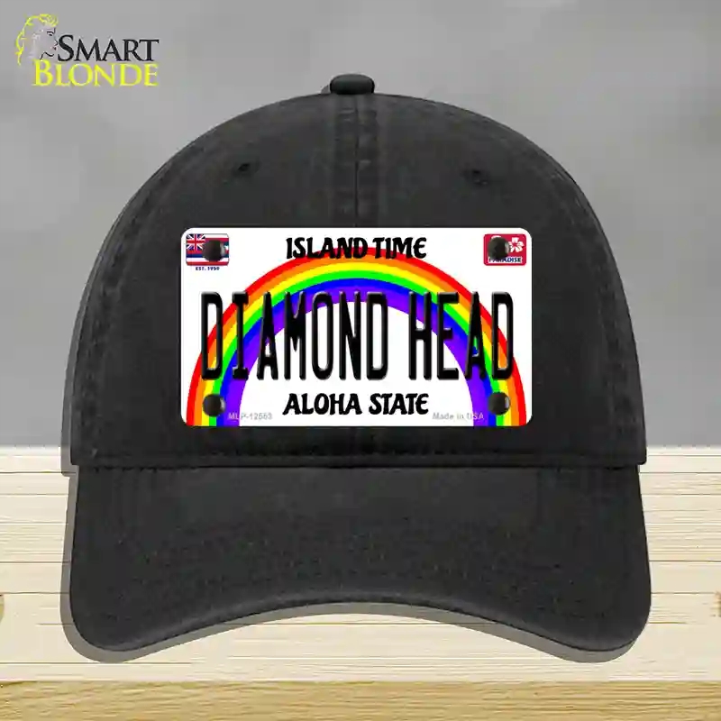 HAT07-MLP-12553 Diamond Head Hawaii Novelty License Plate Hat, Unconstructed Cotton - Black
