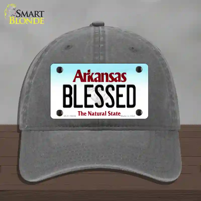 HAT08-MLP-10056 Blessed Arkansas Novelty License Plate Hat, Unconstructed Cotton - Charcoal