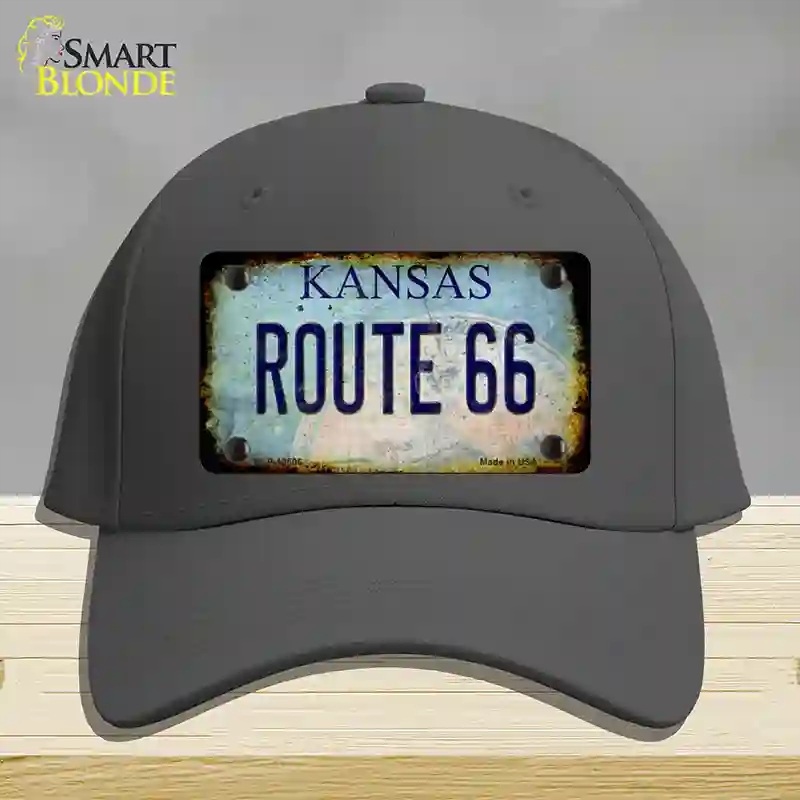 HAT04-MLP-12506 Route 66 Kansas Rusty Novelty License Plate Hat, Cotton - Charcoal